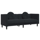 3 Piece Sofa Set with Pillows Black Velvet - Rear View