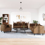 3 Piece Sofa Set with Pillows Brown Velvet