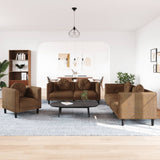 3 Piece Sofa Set with Pillows Brown Velvet - Side View