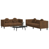 2 Piece Sofa Set with Pillows Brown Velvet - Side View