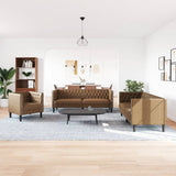 3 Piece Chesterfield Sofa Set Brown Faux Suede Leather - Side View