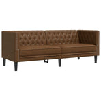 3 Piece Chesterfield Sofa Set Brown Faux Suede Leather