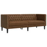 3 Piece Chesterfield Sofa Set Brown Faux Suede Leather - Top-Down View