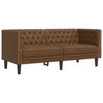 3 Piece Chesterfield Sofa Set Brown Faux Suede Leather