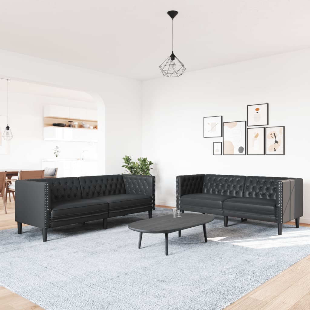 2 Piece Chesterfield Sofa Set Black Faux Leather