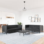 2 Piece Chesterfield Sofa Set Black Faux Leather