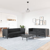 2 Piece Chesterfield Sofa Set Black Faux Leather - Side View