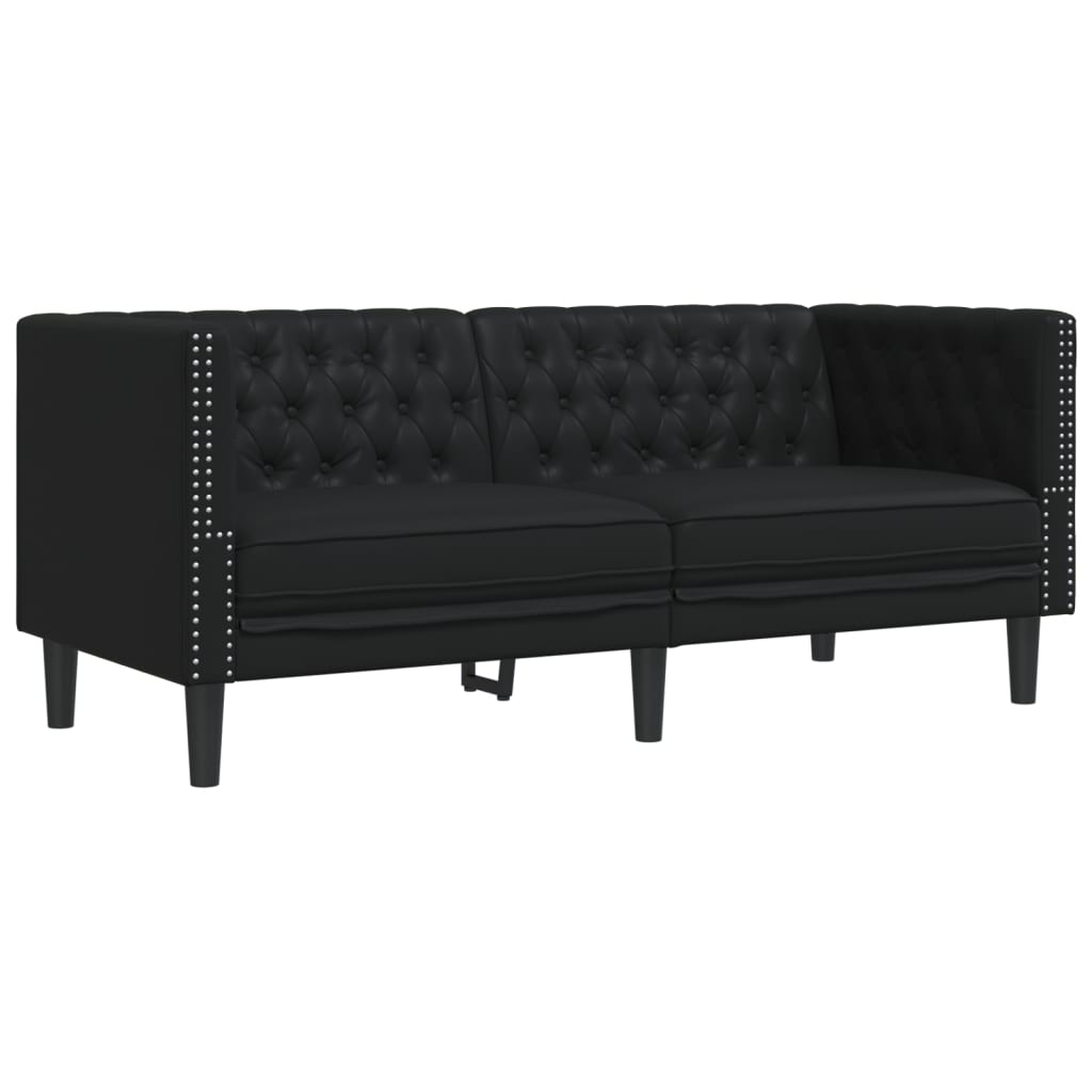2 Piece Chesterfield Sofa Set Black Faux Leather