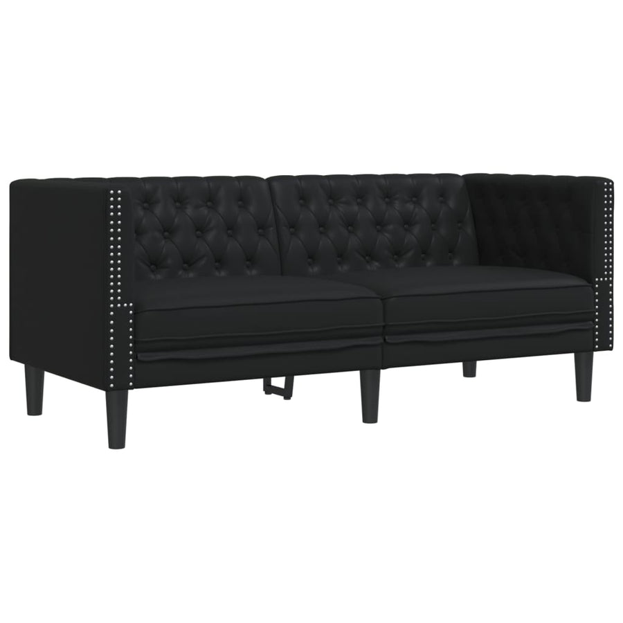 2 Piece Chesterfield Sofa Set Black Faux Leather