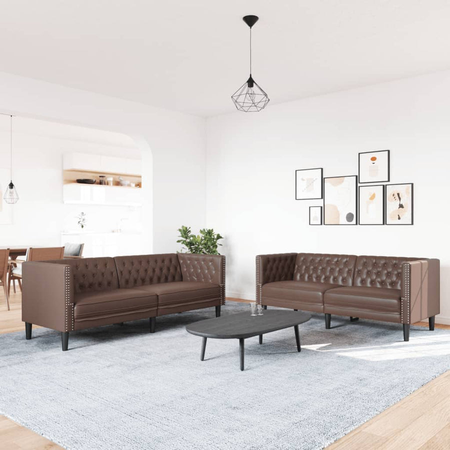 2 Piece Chesterfield Sofa Set Brown Faux Leather
