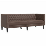 2 Piece Chesterfield Sofa Set Brown Faux Leather