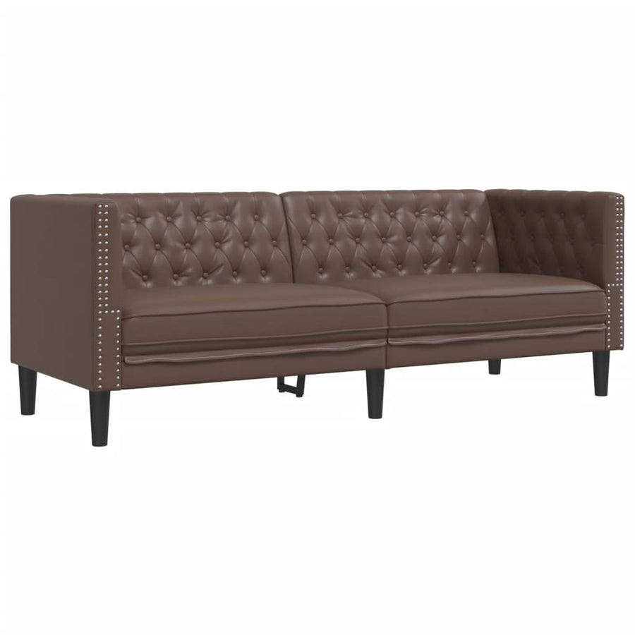 2 Piece Chesterfield Sofa Set Brown Faux Leather