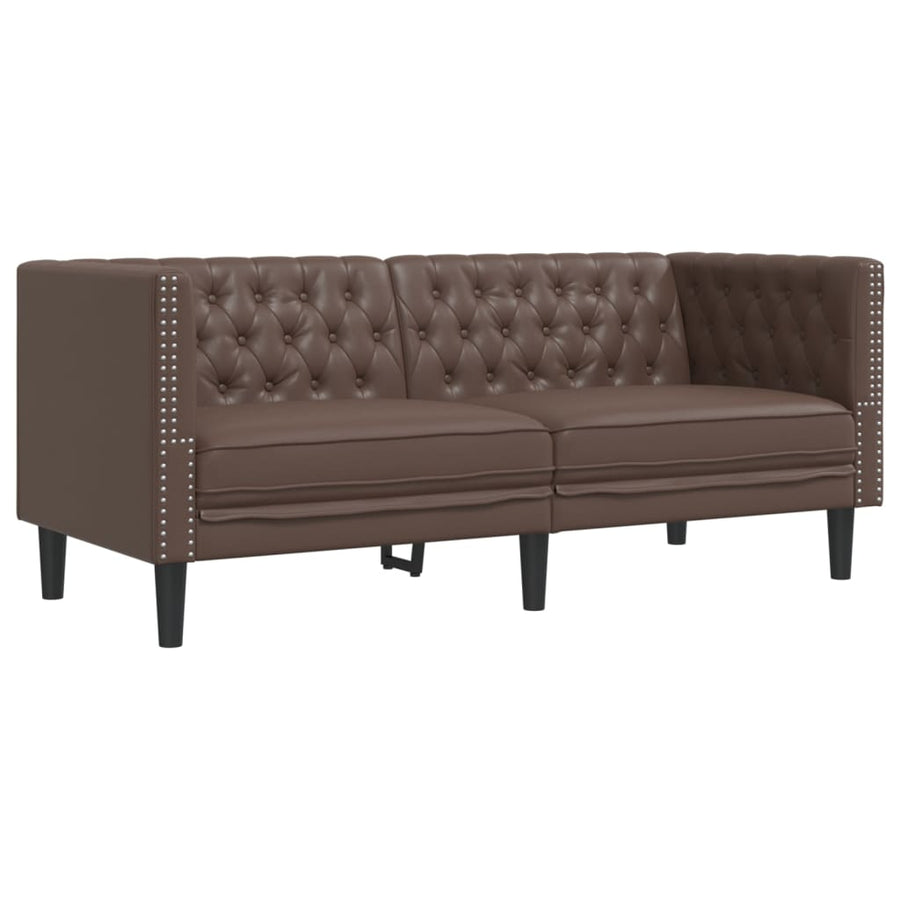 2 Piece Chesterfield Sofa Set Brown Faux Leather