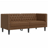 2 Piece Chesterfield Sofa Set Brown Faux Suede Leather