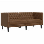 2 Piece Chesterfield Sofa Set Brown Faux Suede Leather