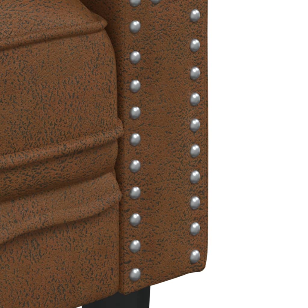 2 Piece Chesterfield Sofa Set Brown Faux Suede Leather
