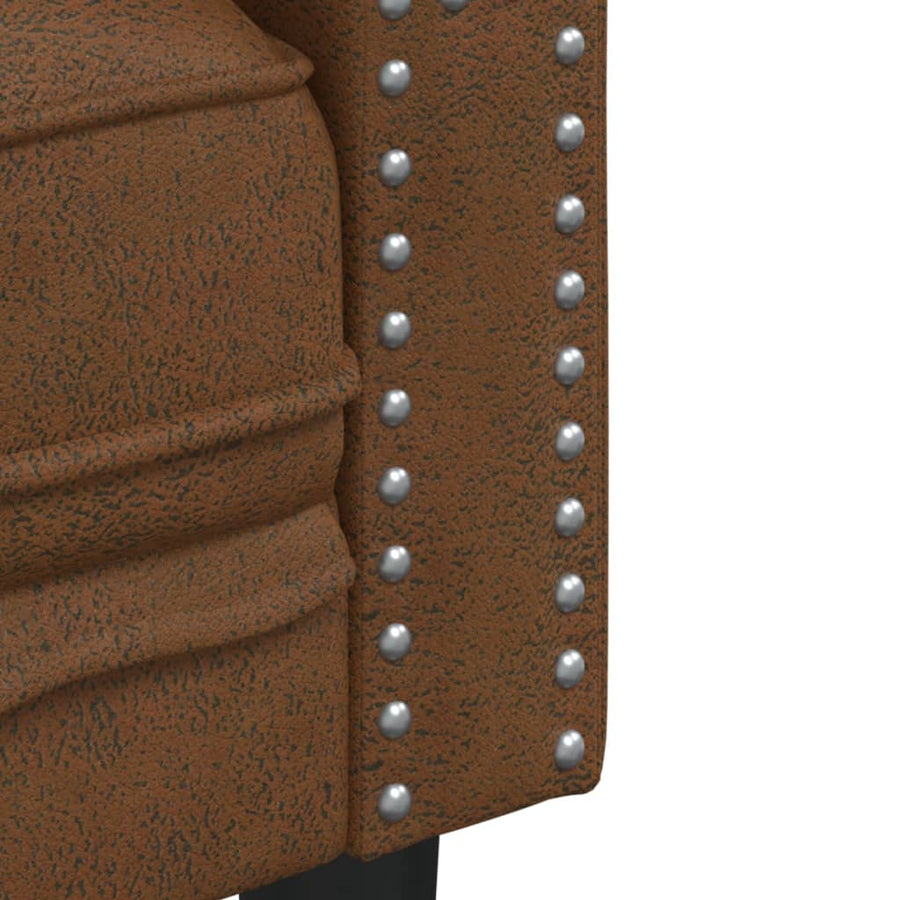 2 Piece Chesterfield Sofa Set Brown Faux Suede Leather