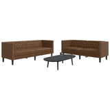 2 Piece Chesterfield Sofa Set Brown Faux Suede Leather