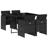 5 Piece Garden Dining Set with Cushions Black Poly Rattan - Front View