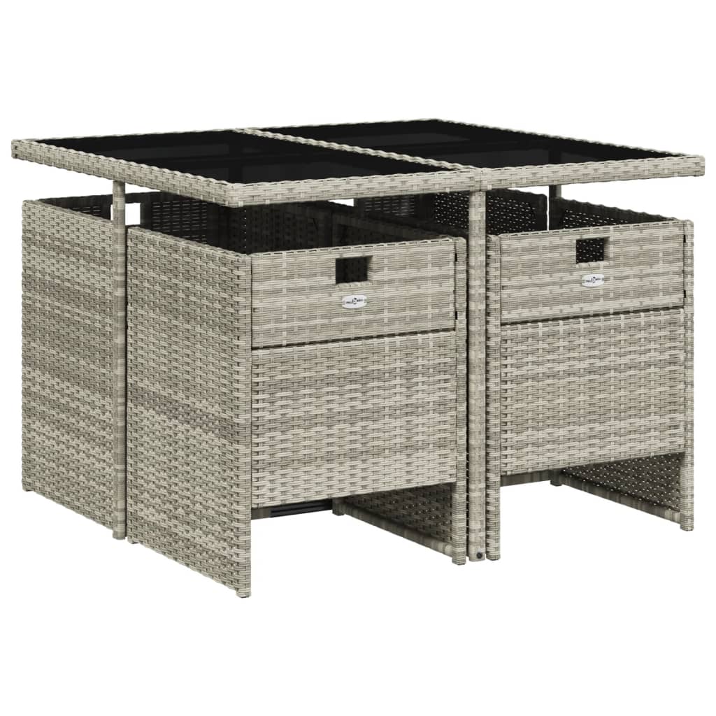 5 Piece Garden Dining Set with Cushions Light Grey Poly Rattan