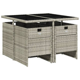 5 Piece Garden Dining Set with Cushions Light Grey Poly Rattan - Side View