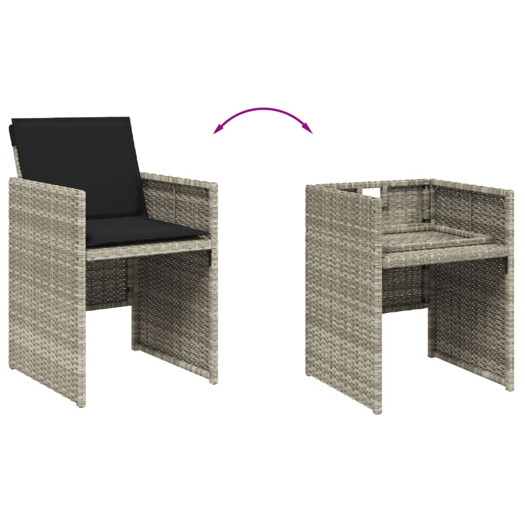 5 Piece Garden Dining Set with Cushions Light Grey Poly Rattan