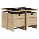 5 Piece Garden Dining Set with Cushions Mix Beige Poly Rattan - Side View