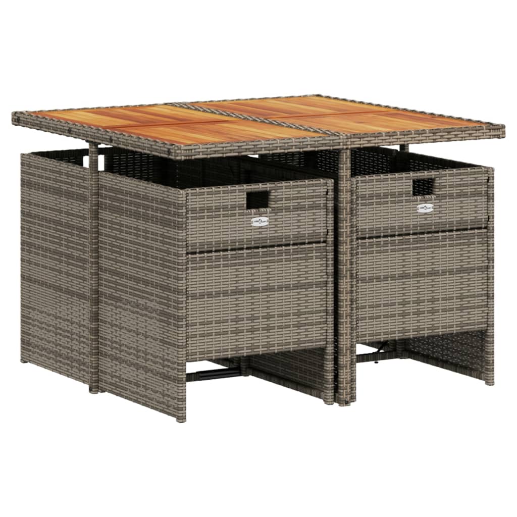 5 Piece Garden Dining Set with Cushions Grey Poly Rattan