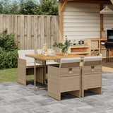 5 Piece Garden Dining Set with Cushions Beige Poly Rattan