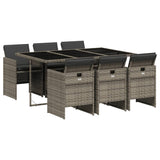 7 Piece Garden Dining Set with Cushions Grey Poly Rattan - Front View