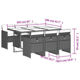 7 Piece Garden Dining Set with Cushions Grey Poly Rattan - Rear View