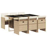 7 Piece Garden Dining Set with Cushions Beige Poly Rattan - Front View