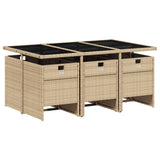 7 Piece Garden Dining Set with Cushions Beige Poly Rattan - Side View