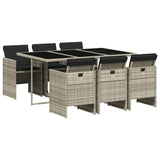 7 Piece Garden Dining Set with Cushions Light Grey Poly Rattan - Front View