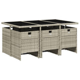 7 Piece Garden Dining Set with Cushions Light Grey Poly Rattan