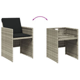 7 Piece Garden Dining Set with Cushions Light Grey Poly Rattan - Rear View