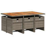 7 Piece Garden Dining Set with Cushions Grey Poly Rattan - Side View