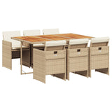 7 Piece Garden Dining Set with Cushions Beige Poly Rattan