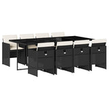 9 Piece Garden Dining Set with Cushions Black Poly Rattan - Front View