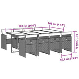 9 Piece Garden Dining Set with Cushions Black Poly Rattan - Rear View