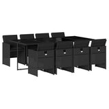 9 Piece Garden Dining Set with Cushions Black Poly Rattan - Front View
