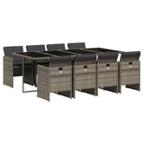 9 Piece Garden Dining Set with Cushions Grey Poly Rattan - Front View