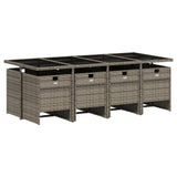 9 Piece Garden Dining Set with Cushions Grey Poly Rattan - Side View