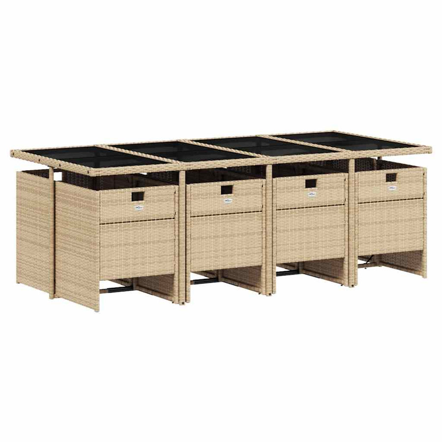 9 Piece Garden Dining Set with Cushions Beige Poly Rattan