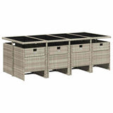 9 Piece Garden Dining Set with Cushions Light Grey Poly Rattan - Side View