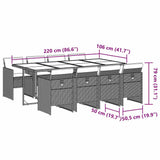 9 Piece Garden Dining Set with Cushions Light Grey Poly Rattan - Extra Image