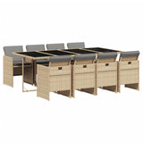 9 Piece Garden Dining Set with Cushions Mix Beige Poly Rattan - Front View