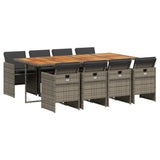 9 Piece Garden Dining Set with Cushions Grey Poly Rattan - Front View