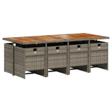 9 Piece Garden Dining Set with Cushions Grey Poly Rattan - Side View