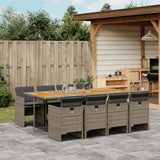 9 Piece Garden Dining Set with Cushions Grey Poly Rattan